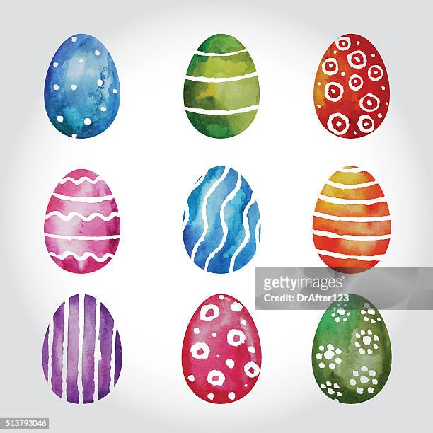 illustrations, cliparts, dessins animés et icônes de ensemble de l'aquarelle œufs de pâques - oeuf de pâques