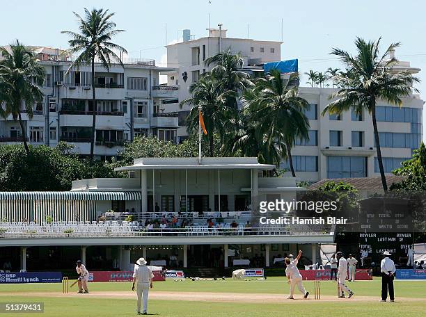 General view of play with Brett Lee of Australia bowling during day two of the Tour Match between Mumbai and Australia played at Brabourne Stadium on...