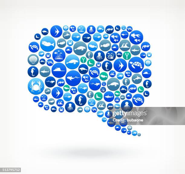 chat bubble sea and marine life button pattern - dolphins communicating stock illustrations