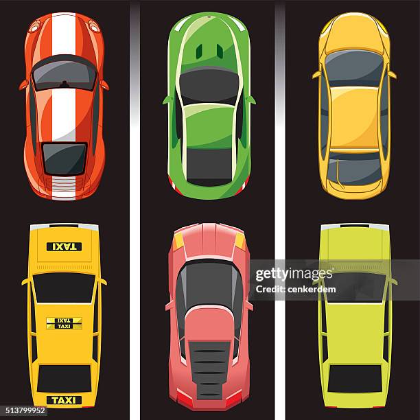 top view car set - elevated view stock illustrations