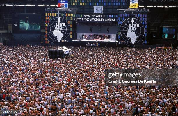 General view of the crowd during Live Aid in Wembley stadium 13 July 1985.