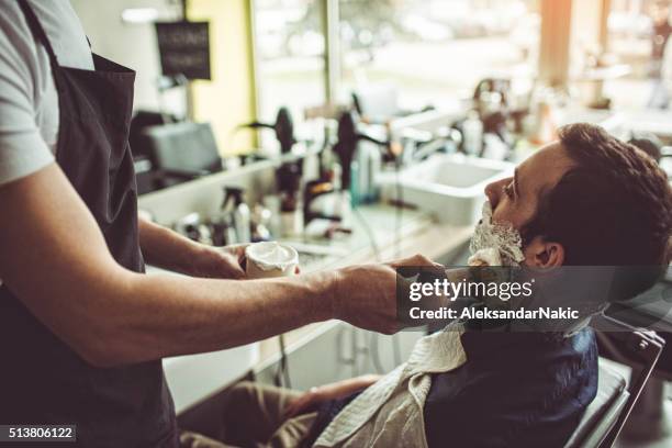 rasieren zeit - shaving brush stock-fotos und bilder