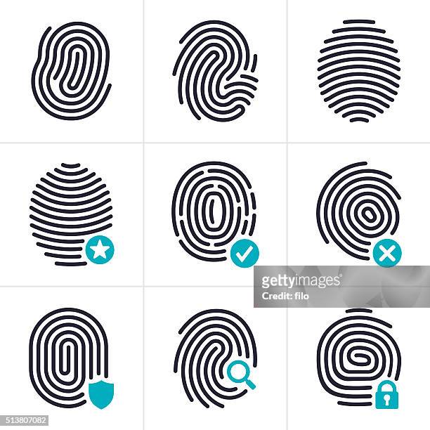 fingerprint identity and security symbols - forensic science stock illustrations