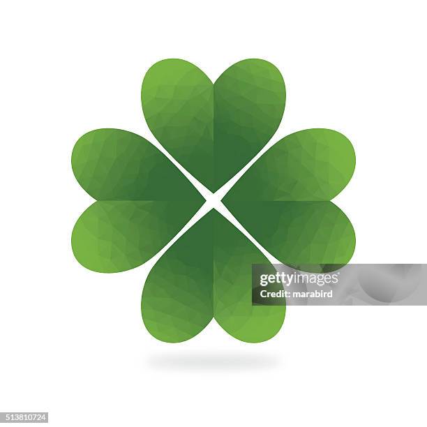 low poly green four leaf clover white background - sorrel stock illustrations