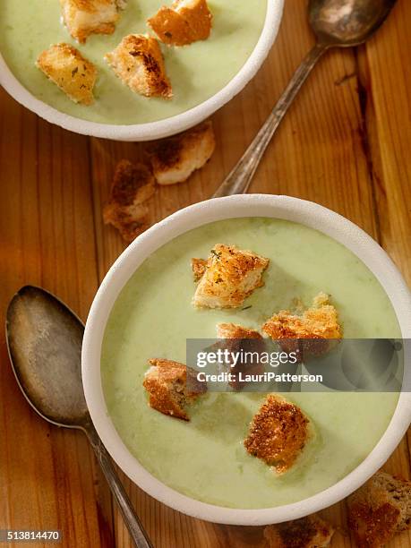 creamy cucumber soup with croutons - krutong bildbanksfoton och bilder