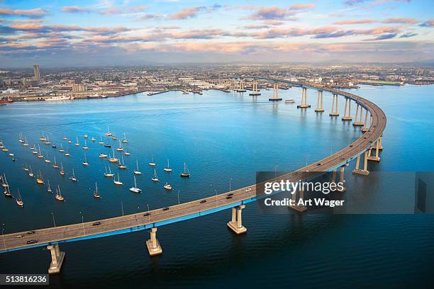 san diego coronado bay bridge from above - san diego aerial stock pictures, royalty-free photos & images