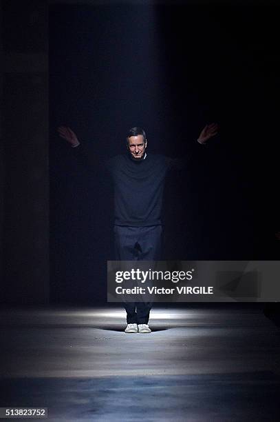 Fashion designer Dries Van Noten walks the runway during the Dries Van Noten fashion show as part of the Paris Fashion Week Womenswear Fall/Winter...