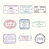 Vector international travel visa stamps for passport set