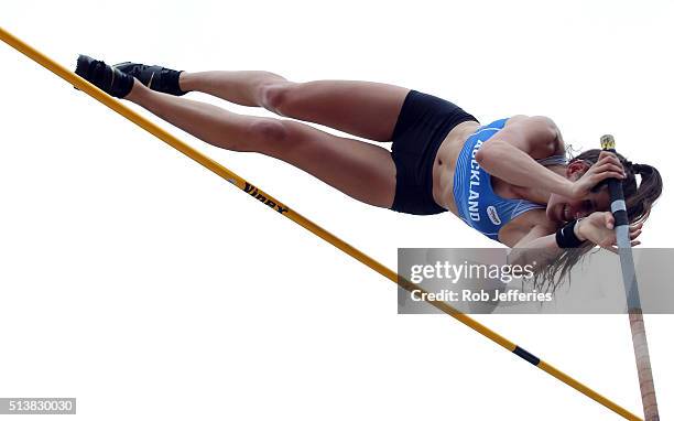 Eliza McCartney of Auckland competes in the Womens Pole Vault Final during the 2016 National Track & Field Championships on March 5, 2016 in Dunedin,...