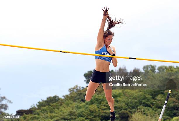 Eliza McCartney of Auckland competes in the Womens Pole Vault Final during the 2016 National Track & Field Championships on March 5, 2016 in Dunedin,...