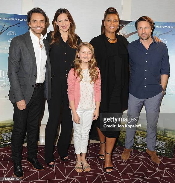Eugenio Derbez, Jennifer Garner, Kylie Rogers, Queen Latifah and Martin Henderson arrive at Sony Pictures Releasing's "Miracles From Heaven" Photo...