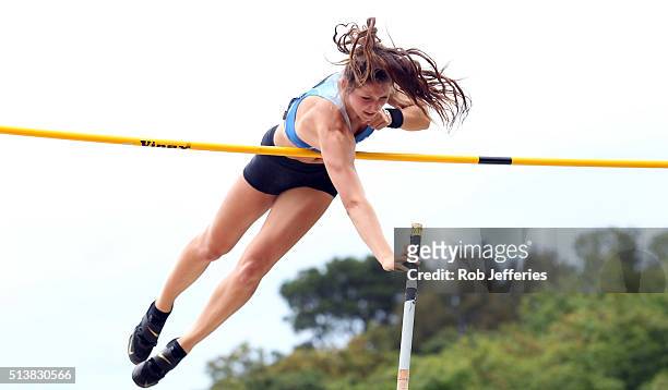 Eliza McCartney of Auckland competes in the Womens Pole Vault Final during the 2016 National Track & Field Championships on March 5, 2016 in Dunedin,...