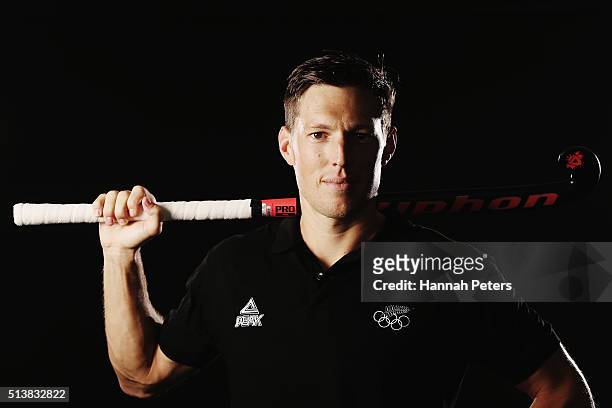 New Zealand hockey athlete Simon Child poses during the New Zealand Olympic teams Rio 2016 Olympic Games portrait session on February 29, 2016 in...