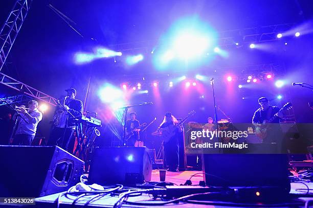 Lettuce performs on stage at the Okeechobee Music & Arts Festival, Day 2, on March 4, 2016 in Okeechobee, Florida.