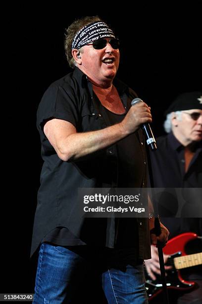 Mike Reno, lead singer of Loverboy performs as opening act of Huey Lewis & The News In Concert at Coliseo Jose M. Agrelot on March 4, 2016 in San...