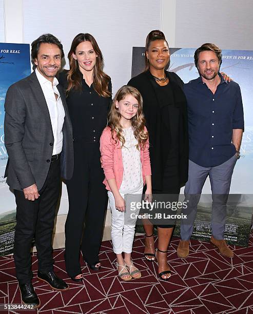 Actors Eugenio Derbez, Jennifer Garner, Kylie Rogers, Queen Latifah and Martin Henderson attend Sony Pictures Releasing's 'Miracles Fro Heaven' Photo...