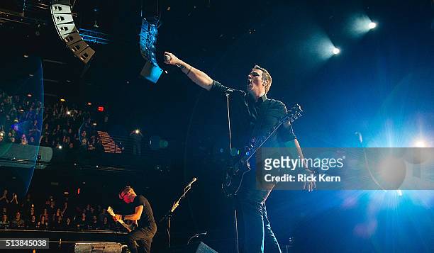 Performing artists Keith Wallen and Benjamin Burnley of Breaking Benjamin perform in concert at ACL Live on March 4, 2016 in Austin, Texas.