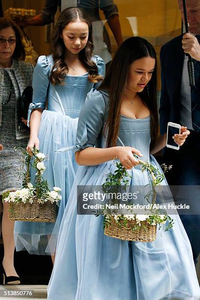 Chloe and Grace Helen Murdoch seen her father Rupert's home on the way to his wedding to Jerry Hall on March 5, 2016 in London, England.