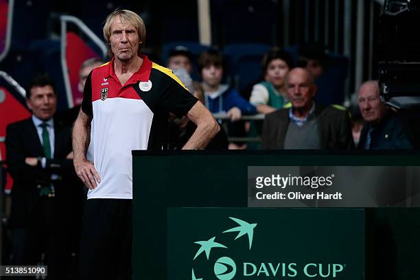 Athletic coach Carlo Traenhardt of Germany during Day 1 of the Davis Cup World Group first round between Germany and Czech Republic at TUI Arena on...