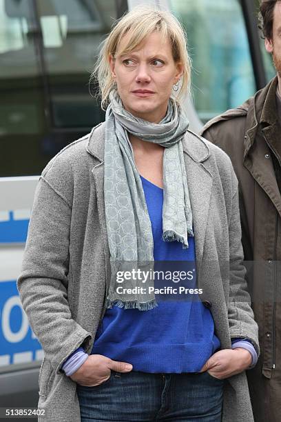 Actress Anna Schudt during a photocall on set of the WDR Tatort 'Zahltag'.