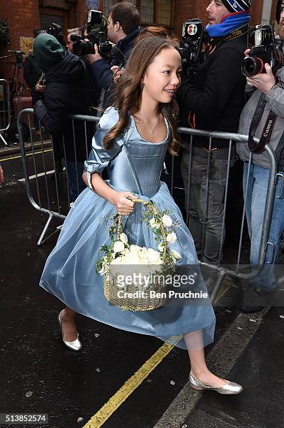 Chloe Murdoch arrives for the wedding of Jerry Hall to Rupert Murdoch at St Brides Church, Fleet Street, on March 5, 2016 in London, England.