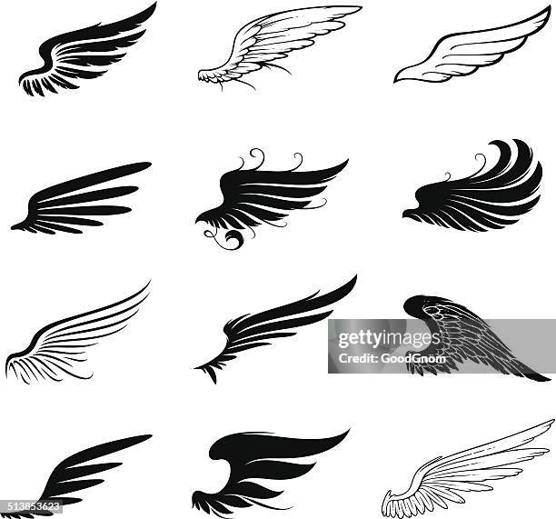 ilustrações de stock, clip art, desenhos animados e ícones de conjunto de asas - anjo