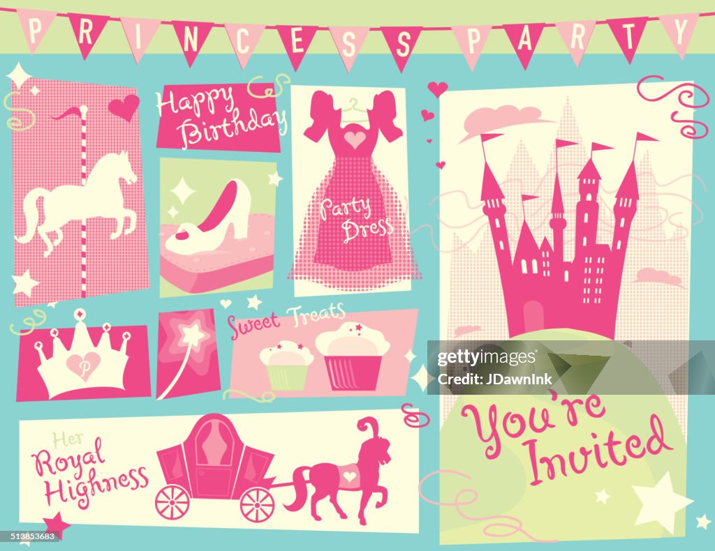 Princess party themed design set green and blue horizontal