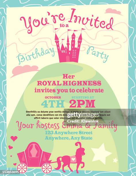 princess party themed invitation design template - princess-castle-background stock illustrations