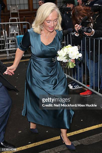 Prudence MacLeod arrives at St Brides Church for the Wedding of Jerry Hall and Rupert Murdoch on March 5, 2016 in London, England.