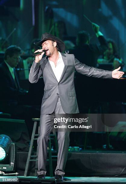 Singer Tim McGraw performs on stage during the Andre Agassi Charitable Foundations 9th Annual "Grand Slam for Children" concert benefit at the MGM...