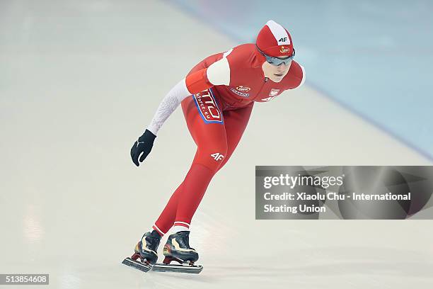 Karolina Gasecka of Poland competes in the Ladies 1500m on day one of the ISU Junior World Cup speed skating event at the Jilin Provincial Speed...