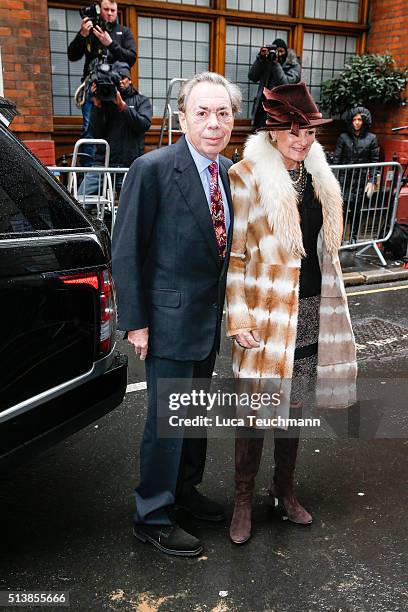 Sir Andrew Lloyd Webber and Madeleine Gurdon attends the wedding of Jerry Hall and Rupert Murdonch at St Brides Church on March 5, 2016 in London,...