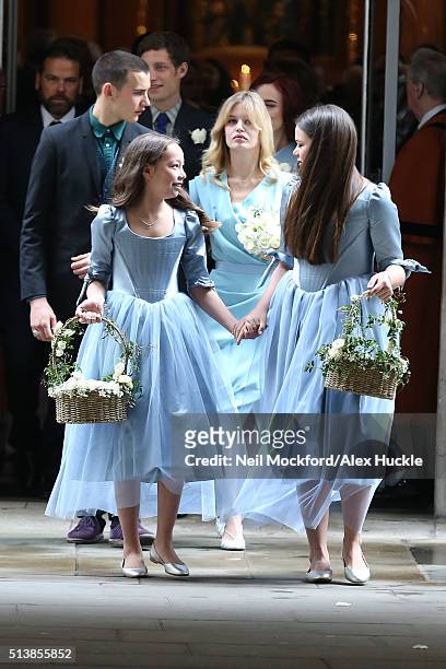 Chloe and Grace Helen Murdoch leave St Brides Church followed by Gabriel Jagger and Georgia May Jagger after the wedding of Jerry Hall and Rupert...