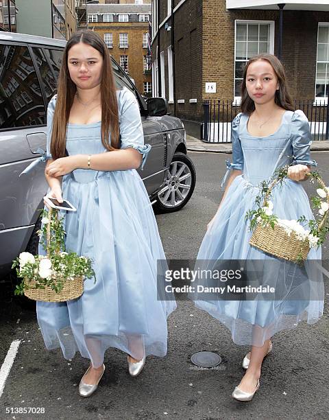 Chloe Murdoch, Grace Murdoch arrive at Spencer House for their wedding reception on March 5, 2016 in London, England.