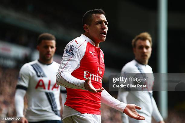 Alexis Sanchez of Arsenal shows his frustration during the Barclays Premier League match between Tottenham Hotspur and Arsenal at White Hart Lane on...