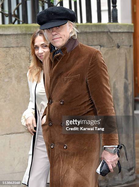 Jeanne Marine and Sir Bob Geldof arrive for the wedding of Jerry Hall to Rupert Murdoch at St Brides Church on March 5, 2016 in London, England.
