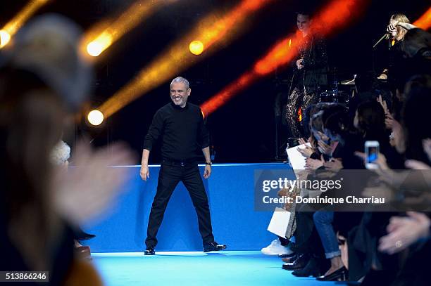 Elie Saab poses on the runway during the Elie Saab show as part of the Paris Fashion Week Womenswear Fall/Winter 2016/2017 on March 5, 2016 in Paris,...