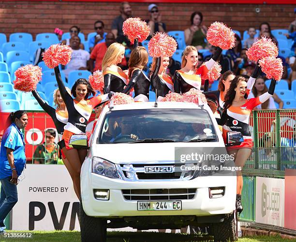 Bulls cheerleaders during the 2016 Super Rugby match between Vodacom Bulls and Rebels at Loftus Versfeld on March 05, 2016 in Pretoria, South Africa.