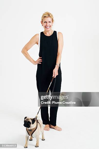 portrait of woman with dog - one animal stock pictures, royalty-free photos & images