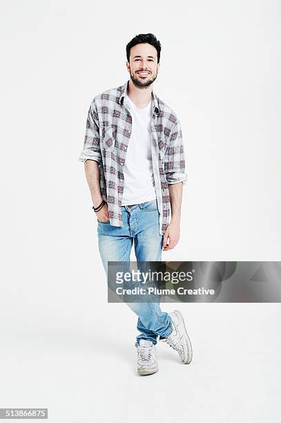 portrait of man - plaid shirt stock pictures, royalty-free photos & images