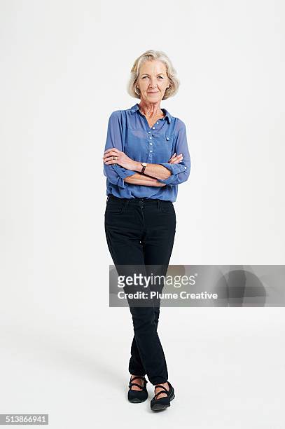 portrait of woman - old person on white background stockfoto's en -beelden