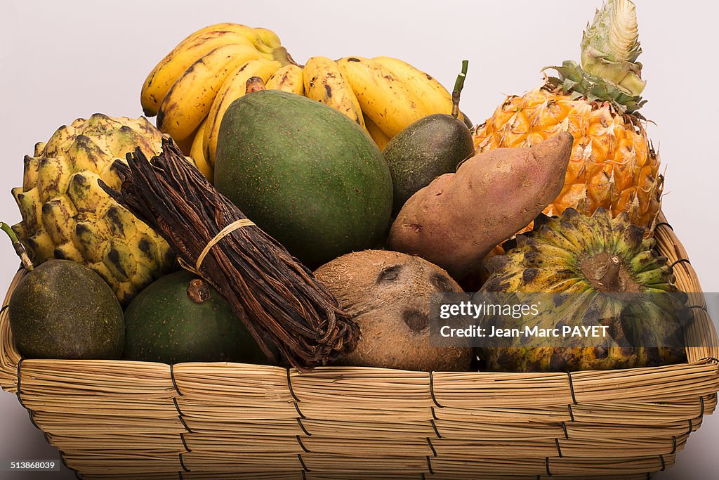 Basket of assorted exotic fruits