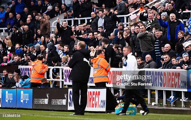 Angry Newcastle United supporters shout at manager Steve McClaren during the Barclays Premier League match between Newcastle United and A.F.C....