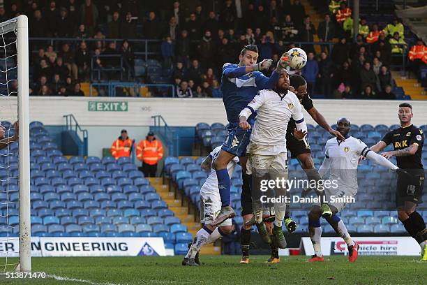 Marco Silvestri of Leeds United FC punches the ball from goal during the Sky Bet Championship League match between Leeds United and Bolton Wanderers,...