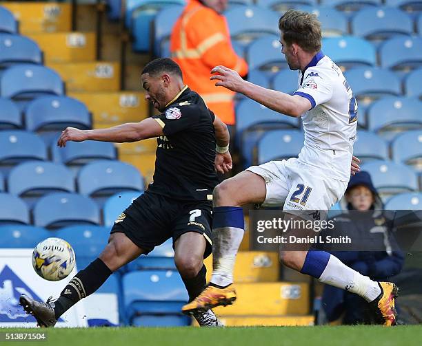 Charlie Taylor of Leeds United FC under presser from Liam Feeney of Bolton Wanderers FC during the Sky Bet Championship League match between Leeds...