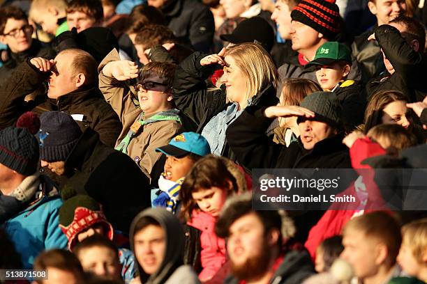 Fans look on during the Sky Bet Championship League match between Leeds United and Bolton Wanderers, at Elland Road Stadium on March 5, 2016 in...