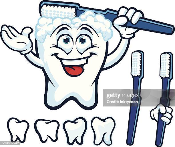 happy tooth dental kit - toothpaste isolated stock illustrations