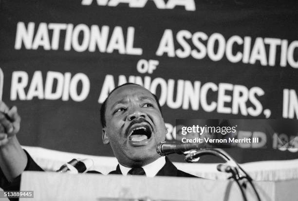 American Civil Rights and religious leader Dr Martin Luther King Jr speaks at the NARA convention in the Regency Hyatt Hotel, Atlanta, Georgia,...