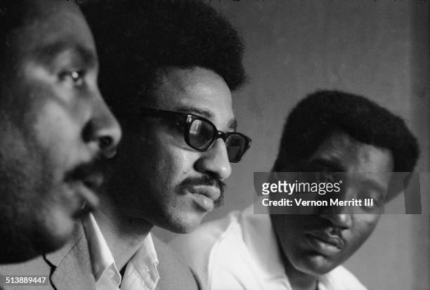 From left, American actor and Civil Rights activist Dick Gregory, Student Nonviolent Coordinating Committee chairman H Rap Brown , and musician Otis...