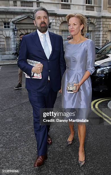 Elisabeth Murdoch are seen leaving Jerry Hall and Rupert Murdoch wedding reception at Spencer House on March 5, 2016 in London, England.